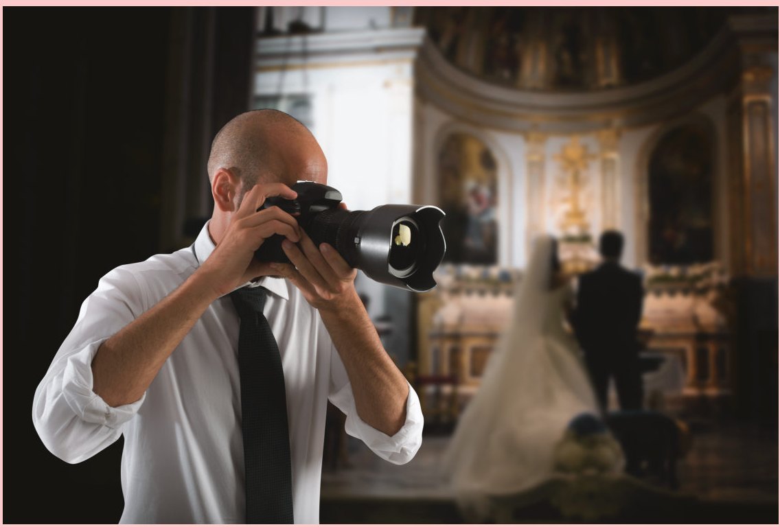 A photographer working quietly during a church ceremony